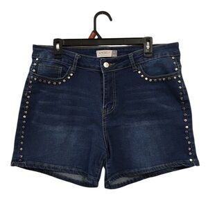 Dark Blue Studded Denim Shorts